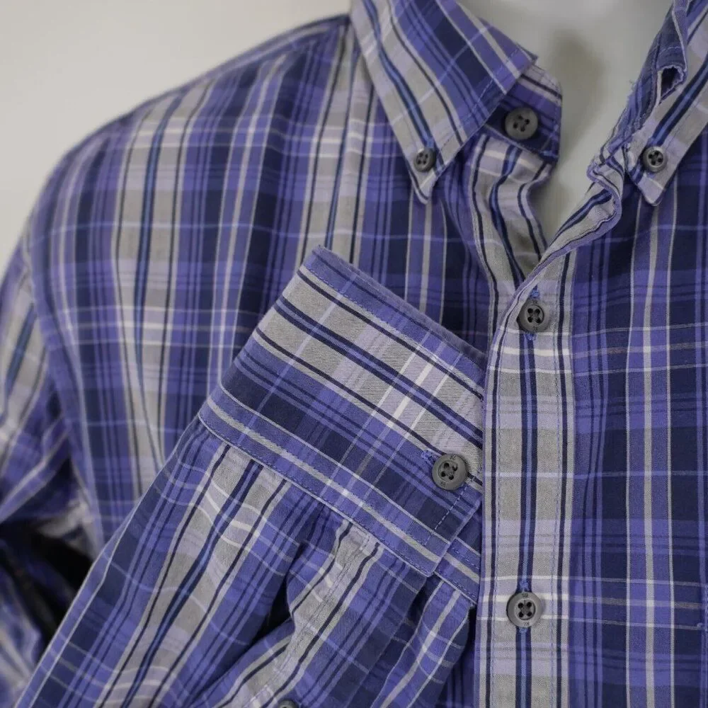 Banana Republic Blue‎ Plaid Pocket Collared Button Down Large 16-16.5 Cotton